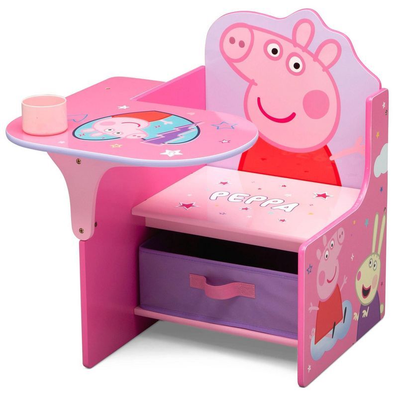 Peppa Pig Kids' Pink Wood Chair Desk with Storage Bin