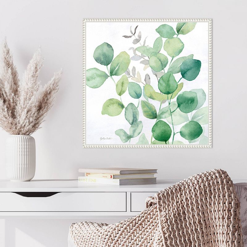 Eucalyptus Leaves I Green and White Canvas Print with Floater Frame