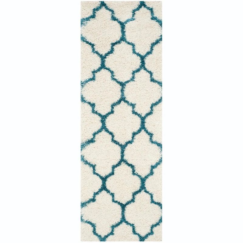 Ivory and Blue High Pile Shag Kids Runner Rug