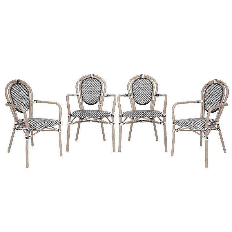 Set of Four Black and White Bistro Chairs with Bamboo Metal Frame