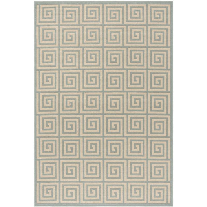 Aqua Blue Geometric Flat Woven Synthetic Area Rug 59"