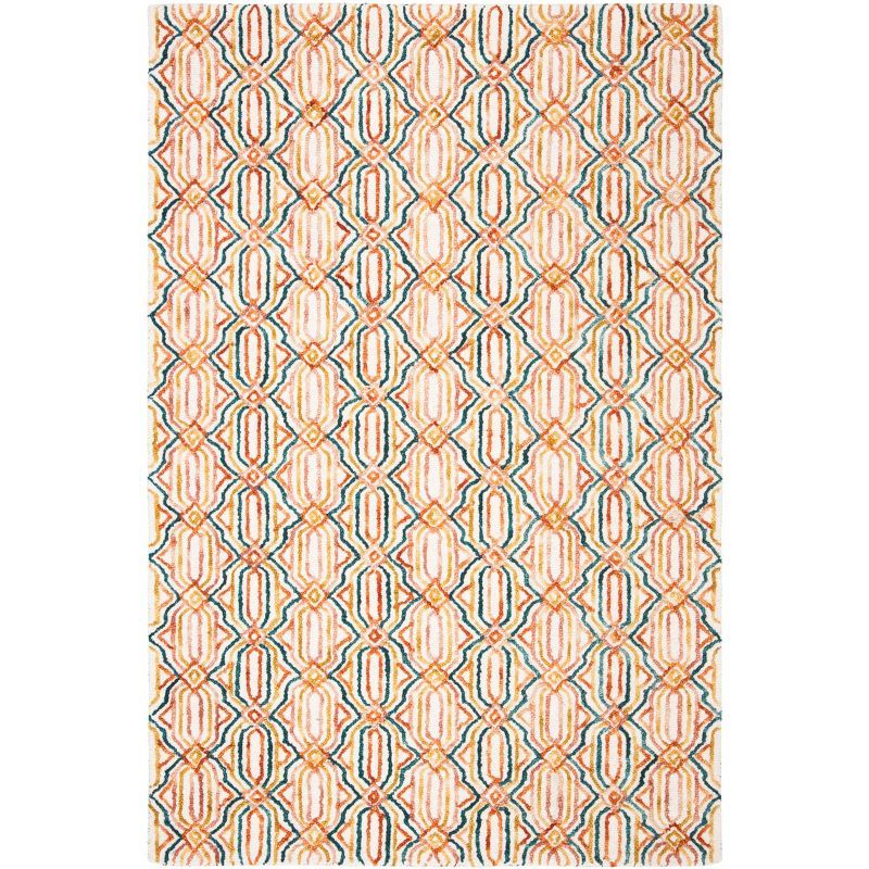 Ivory and Navy Hand-Tufted Wool Geometric Trellis Rug, 4' x 6'