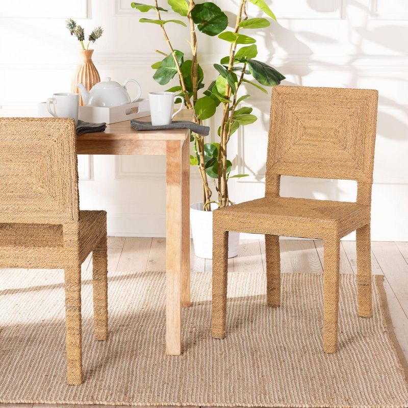 Natural Seagrass and Mahogany Wood Dining Chair