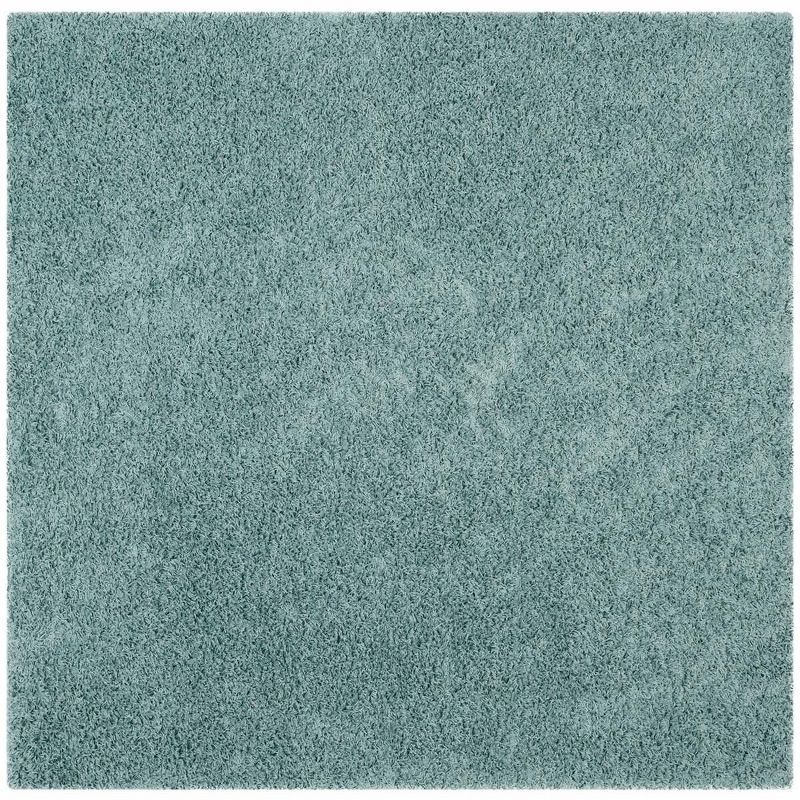 Luxurious Seafoam Square Shag Area Rug, Synthetic Easy Care, 6'7"