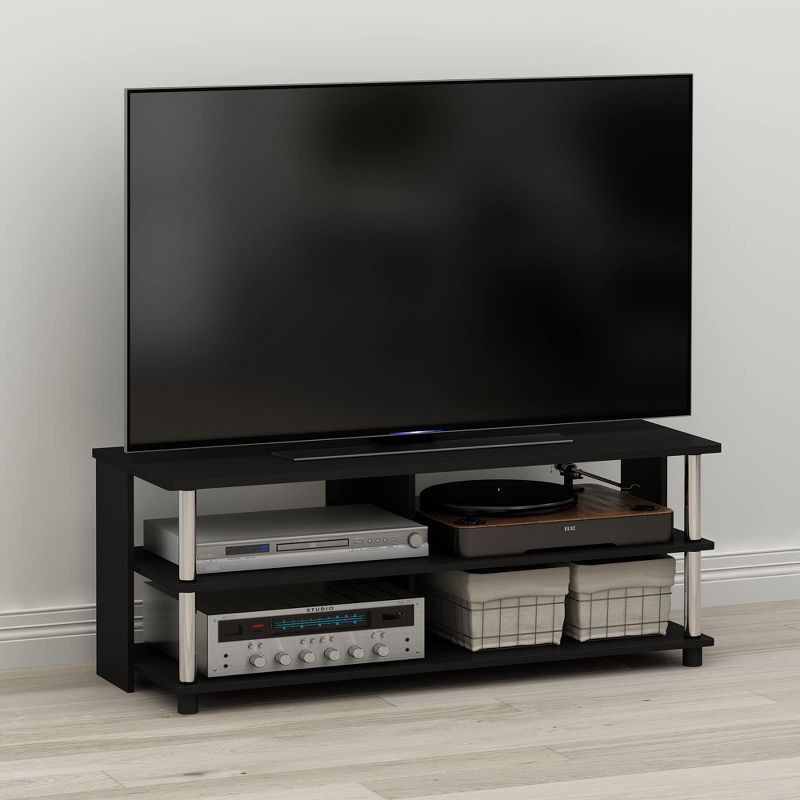 Compact Americana 48" Black Wood and Stainless Steel TV Stand