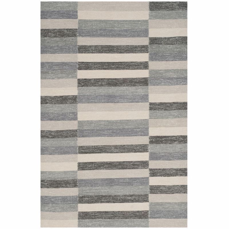 Gray and Beige Striped Wool Cotton 4' x 6' Area Rug