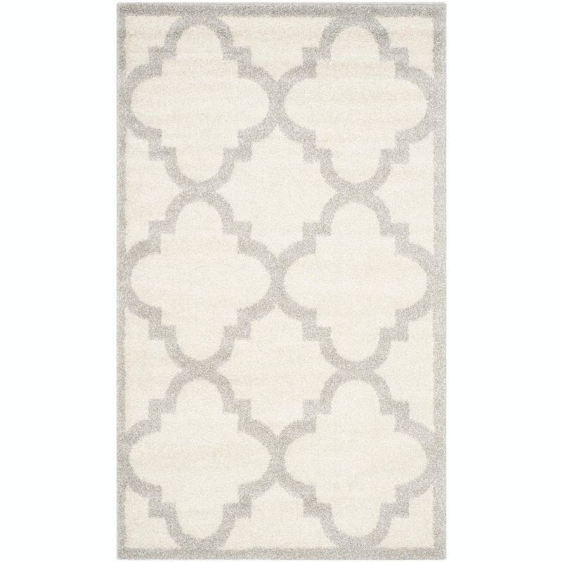 Beige and Light Grey Trellis Hand-Knotted 4' x 6' Rug