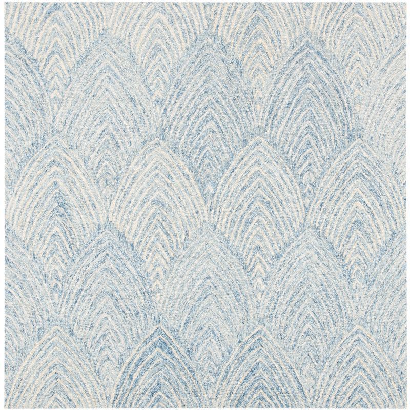 Light Blue Hand-Tufted Wool Square Area Rug 5' x 5'