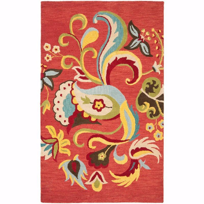 Rust and Multicolor Floral Hand Hooked Wool 6' x 9' Area Rug