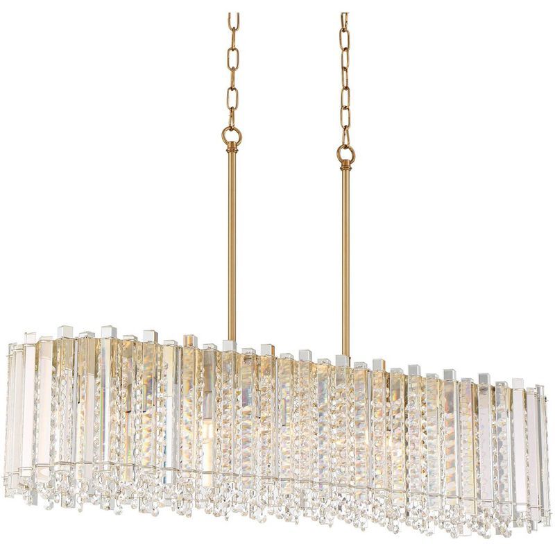 Gold and Clear Crystal Linear Island Pendant Chandelier