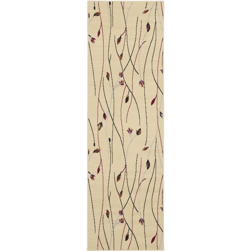 Elegant Cream Floral Synthetic 27'' Easy-Care Area Rug