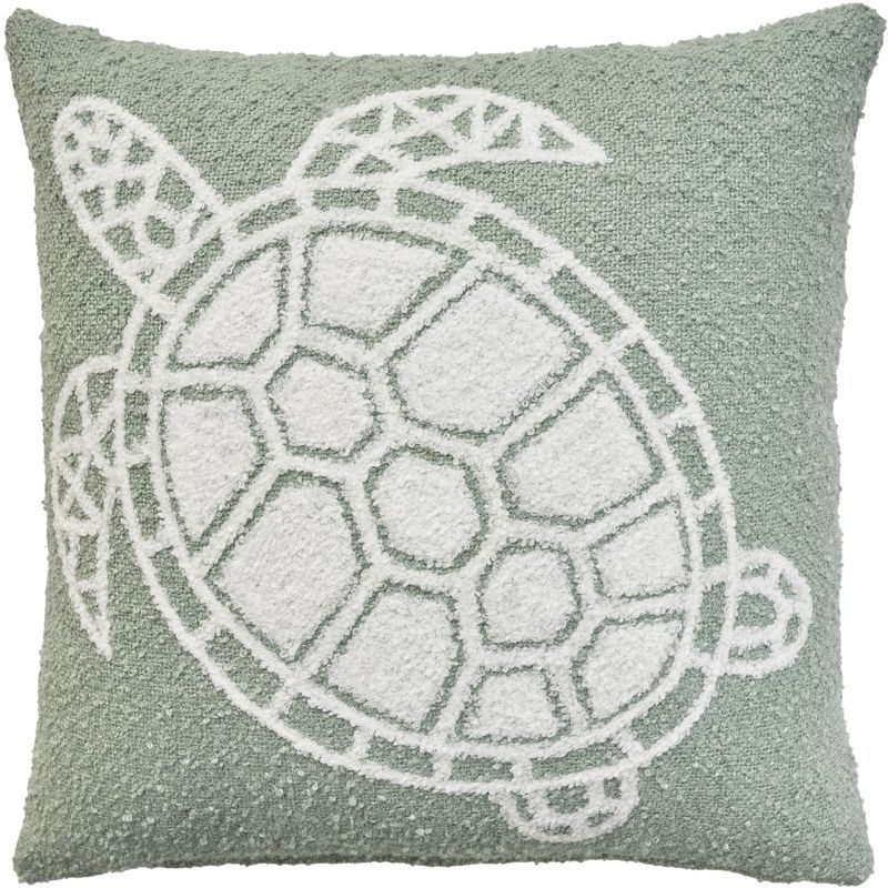 Sea Turtle Embroidered Aqua Square Outdoor Throw Pillow