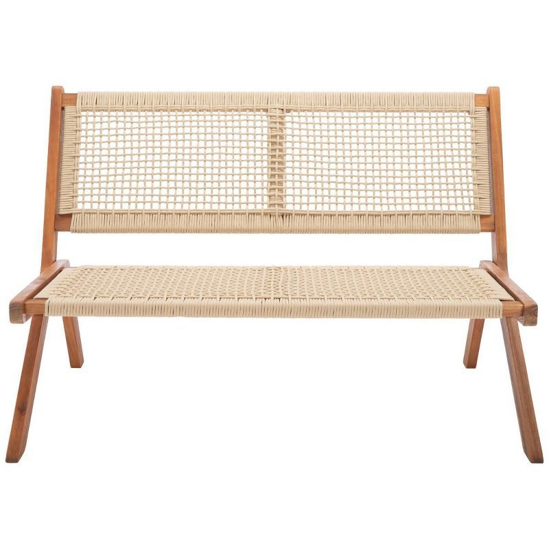 Natural Wood and Rope Folding Outdoor Bench