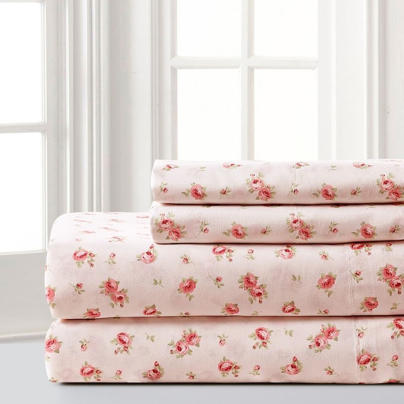 Blush Rose Print Queen Microfiber Sheet Set