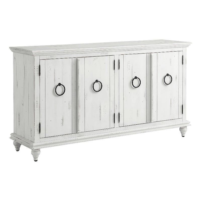 Rustic White Solid Wood TV Stand with Cabinet