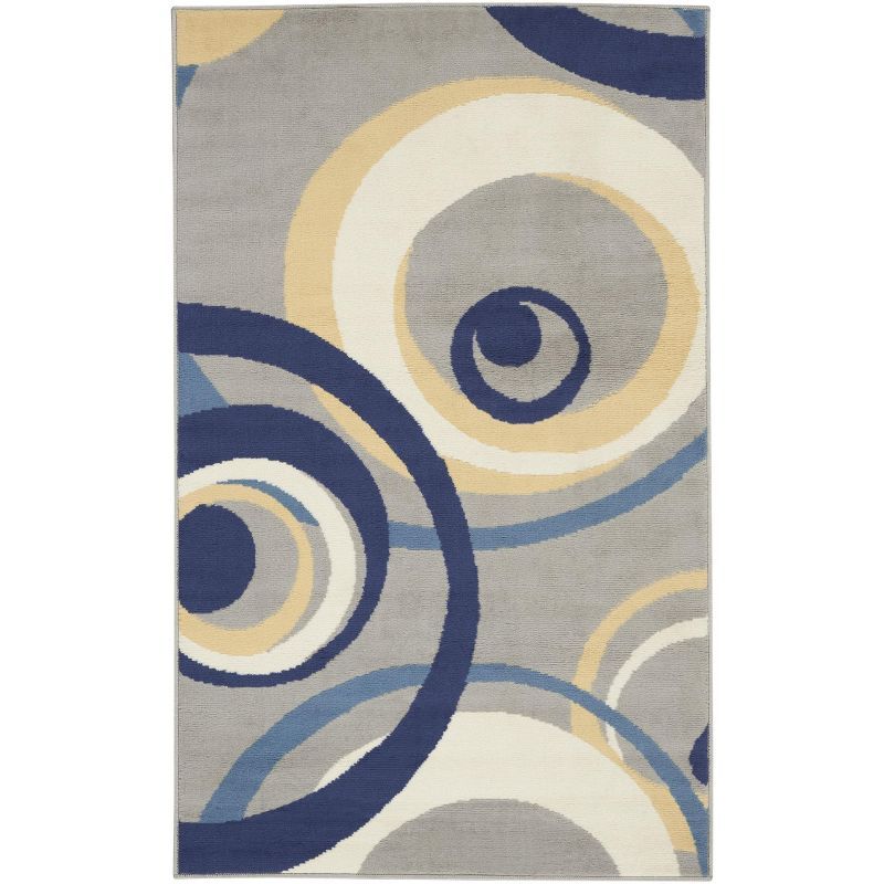 Gray and Blue Geometric 3' x 5' Rectangular Area Rug