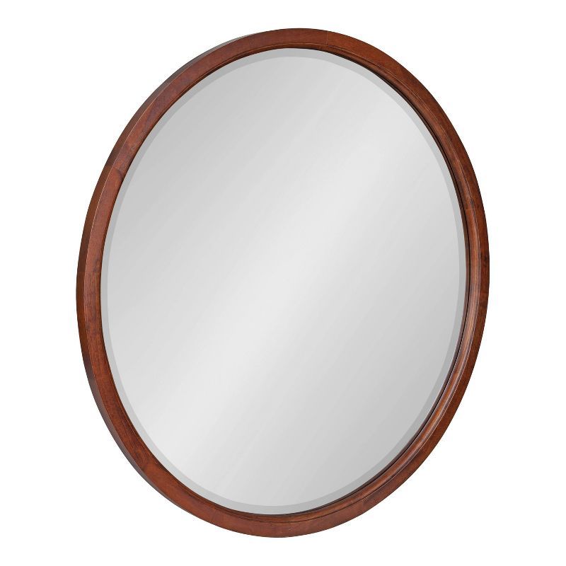 Walnut Brown Round Wood Bathroom Vanity Mirror