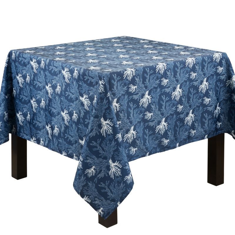 Navy Blue Coastal Sea Coral Fabric Tablecloth