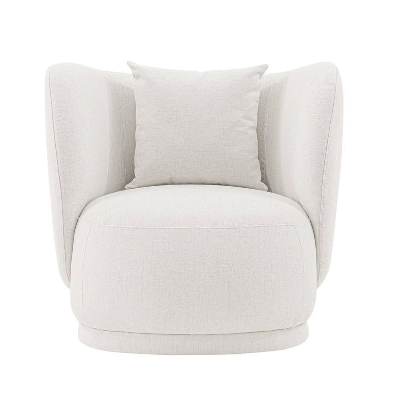 Cream Linen Upholstered Accent Chair with Pine Wood Frame