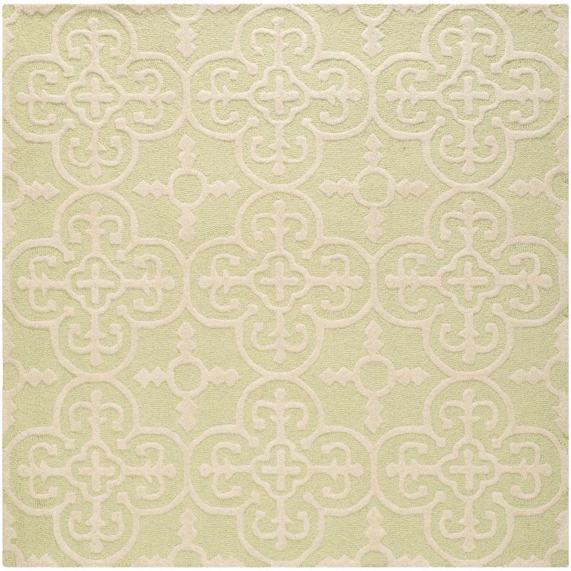 Hand-Tufted Light Green and Ivory Wool Square Rug - 6'x6'