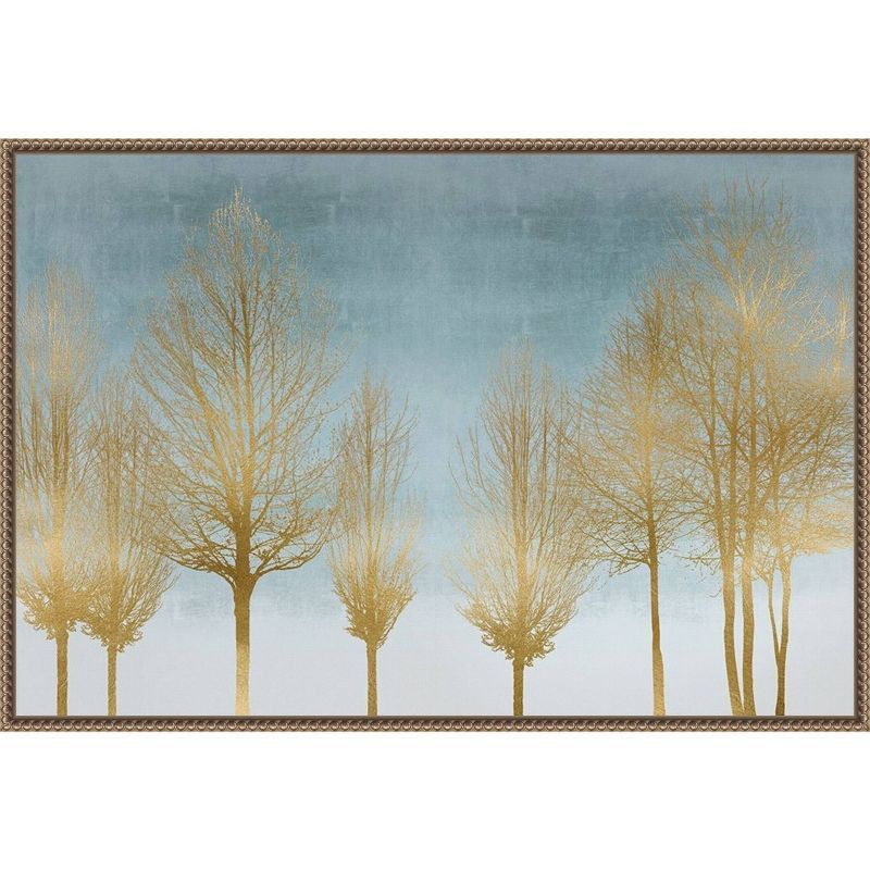 Gold Forest on Aqua Framed Canvas Wall Art Print