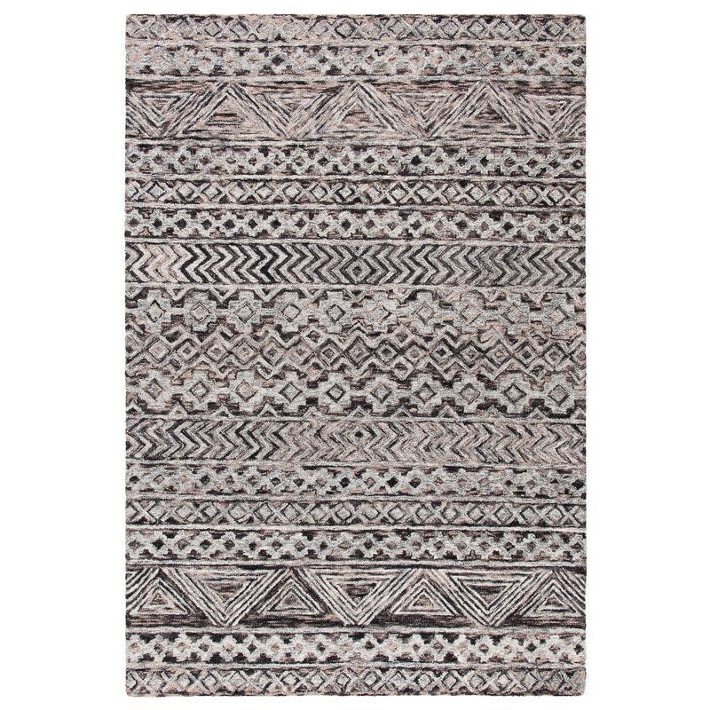 Gray and Brown Handmade Wool 6' x 9' Abstract Area Rug