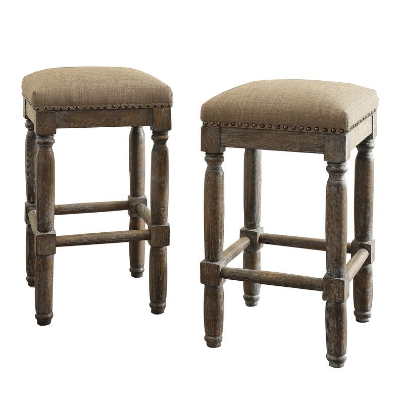 Set of 2 Sand Wood Backless Counter Stools