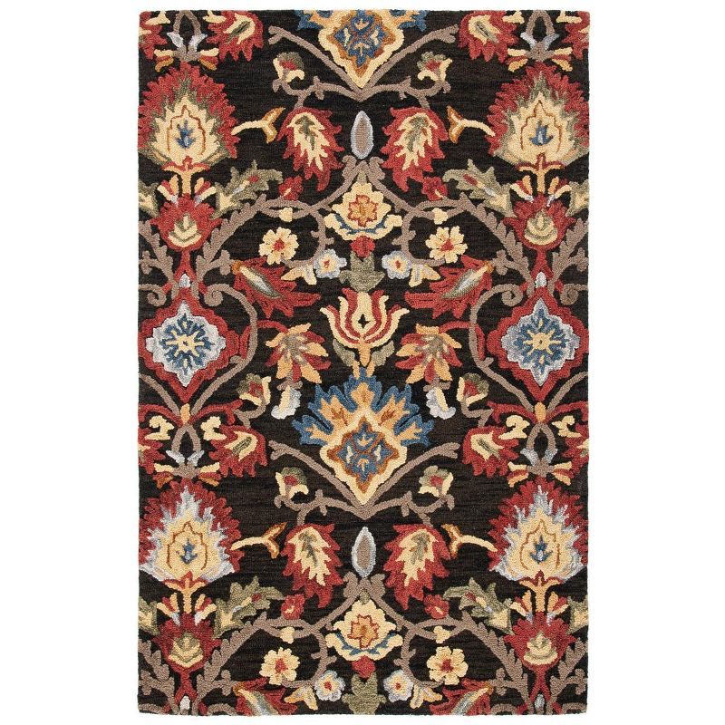 Hand-Tufted Black Floral Wool Rectangular Rug 5' x 8'