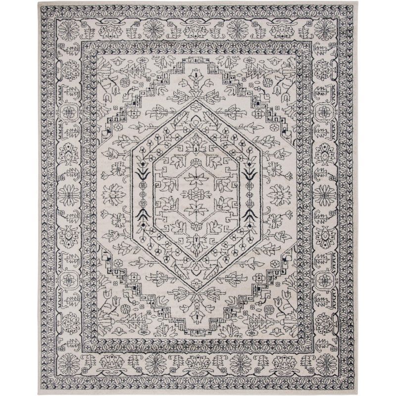 Navy and Ivory Synthetic 6' x 9' Rectangular Area Rug