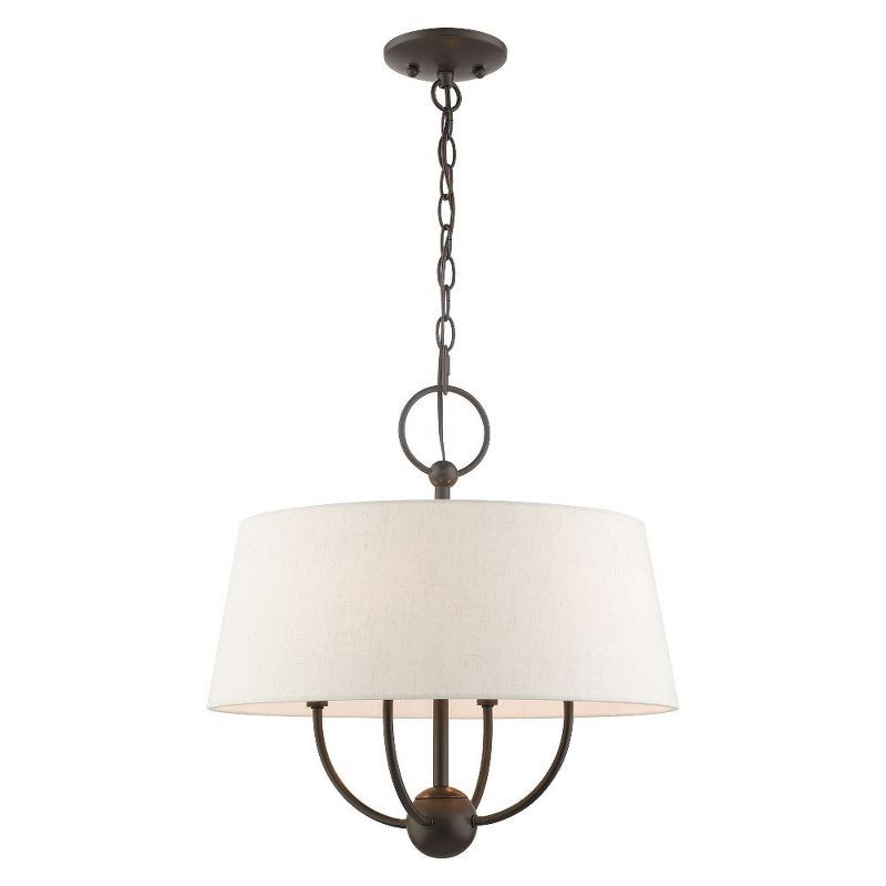 Mini Drum English Bronze 4-Light Chandelier with Fabric Shade