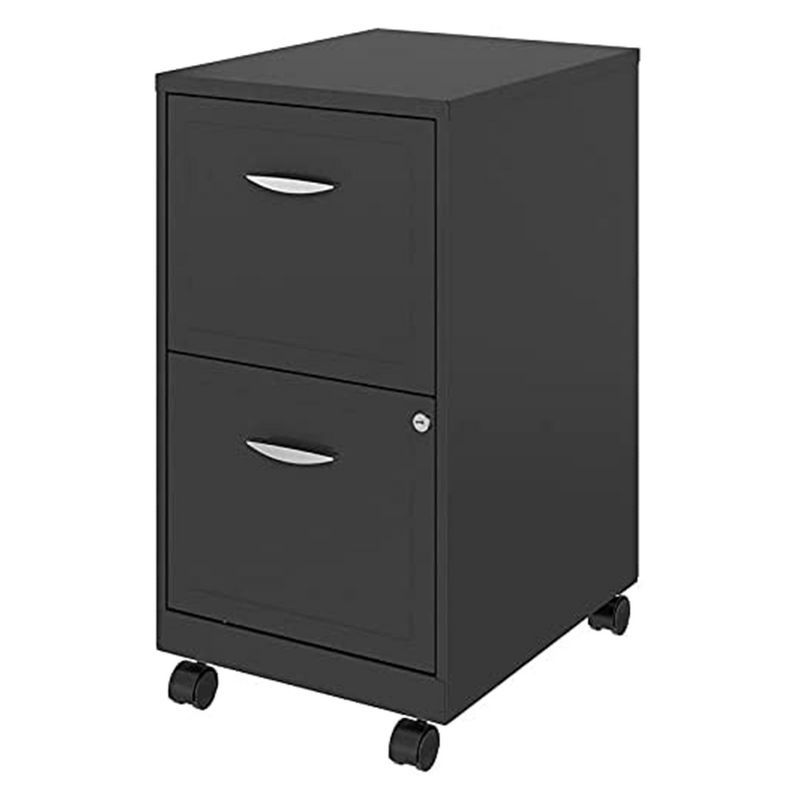 Black 2-Drawer Mobile Metal File Cabinet with Lock