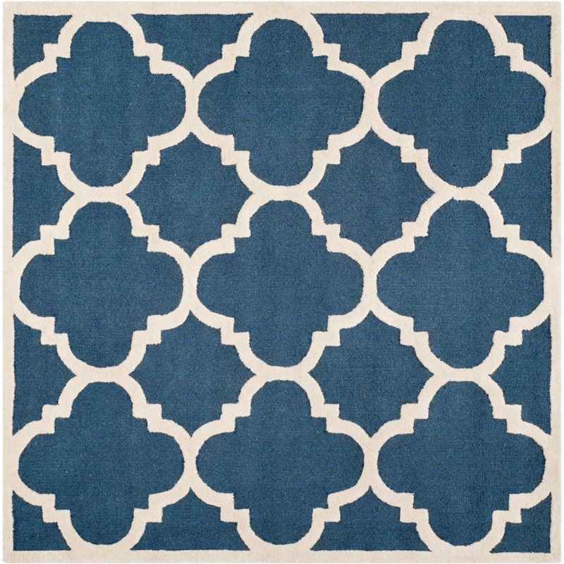 Navy and Ivory Square Hand-Tufted Wool Rug 6' x 6'