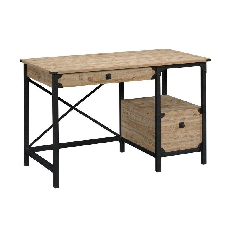 Milled Mesquite Industrial Wood and Black Metal Desk with Drawer