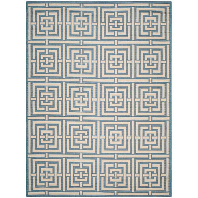 Chic Blue/Bone Geometric 9' x 12' Indoor/Outdoor Synthetic Area Rug