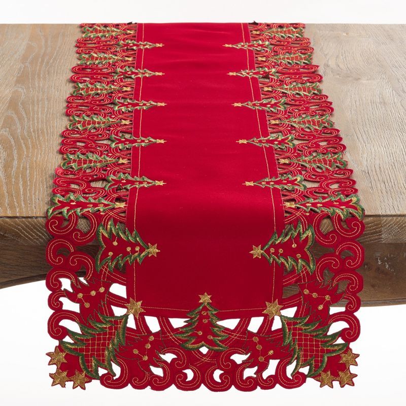 Red Polyester Christmas Tree Holiday Table Runner
