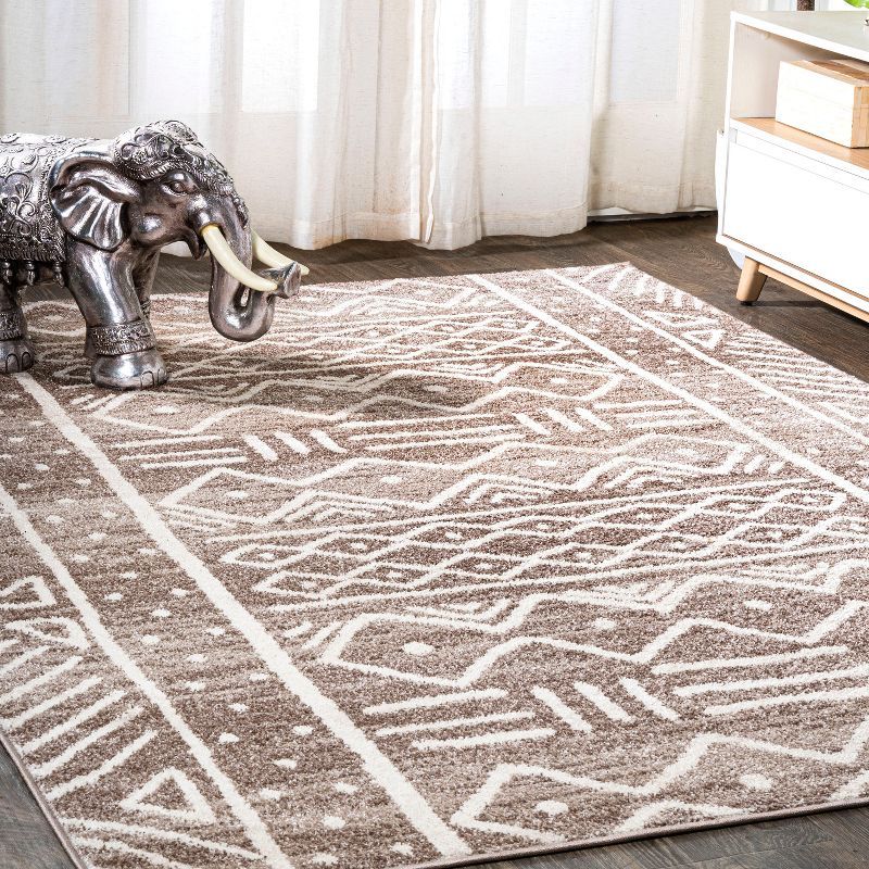 Ivory Geometric Easy-Care Synthetic Area Rug 3x5 Feet