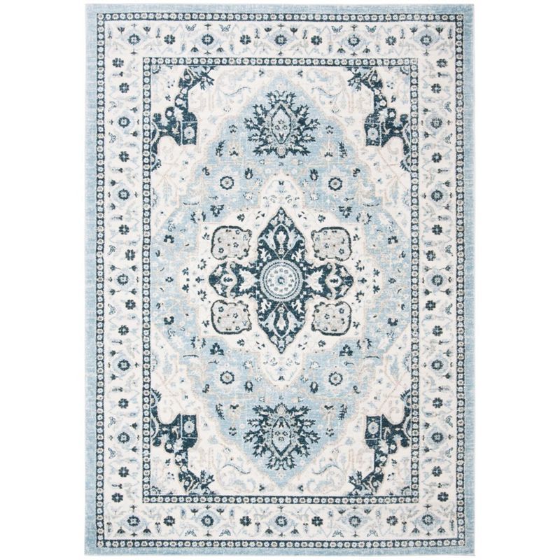Isabella Light Blue and Cream 8' x 10' Synthetic Area Rug