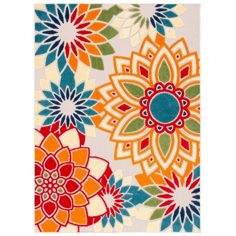 Ivory and Orange Floral Synthetic Easy Care Rug, 5' 3" x 7' 7"