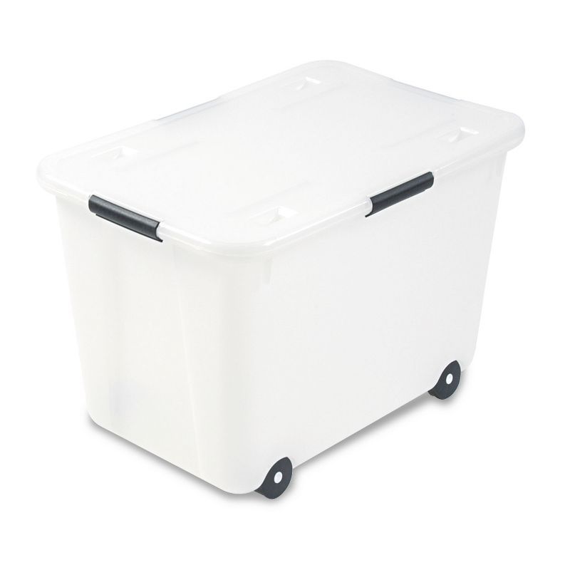 Clear 15-Gallon Stackable Rolling Storage Box with Lid