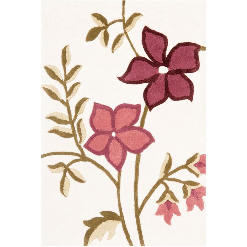 Ivory and Purple Floral Hand-Tufted Wool Accent Rug 2' x 3'