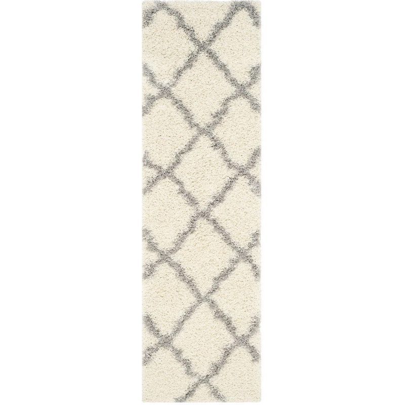 Ivory and Grey Diamond Trellis Shag Area Rug - 27" x 12"