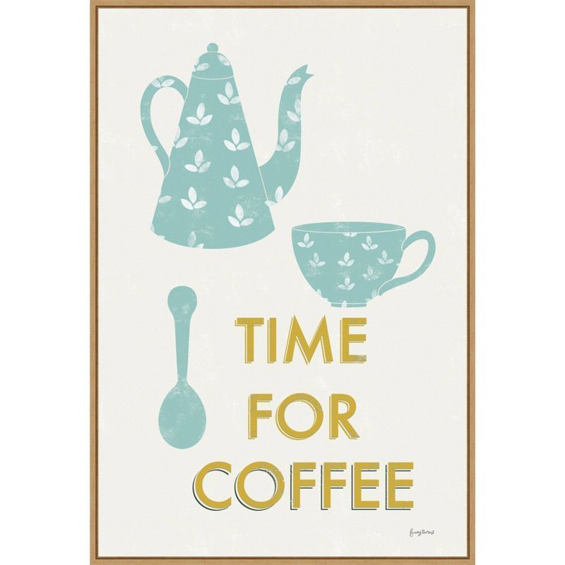 23" x 33" Teal Retro Coffee Framed Canvas Wall Art