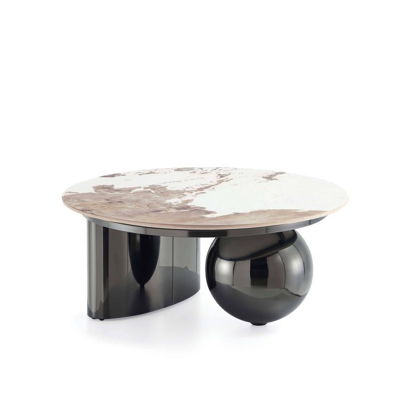 Laurel Round Black Sintered Stone Coffee Table with Stainless Steel Base