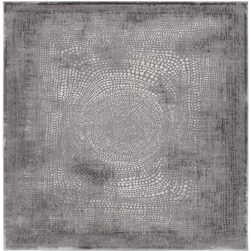 Gray and Ivory Square Synthetic Area Rug, 6'7" x 6'7"