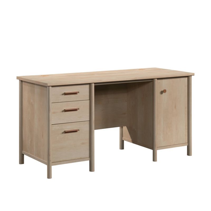 Natural Maple Wood Computer Desk with Drawers and Filing Cabinet