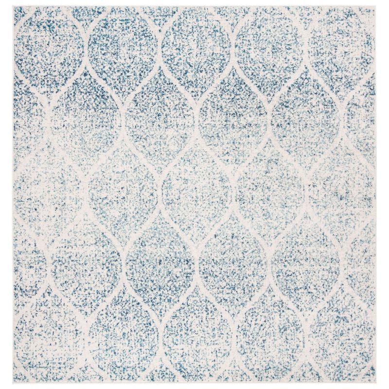 Cream and Turquoise Synthetic Square Area Rug