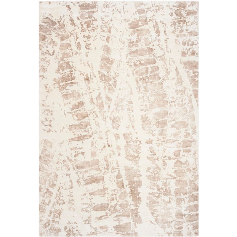 Ivory and Beige Hand-Knotted Wool and Viscose Area Rug, 6' x 9'