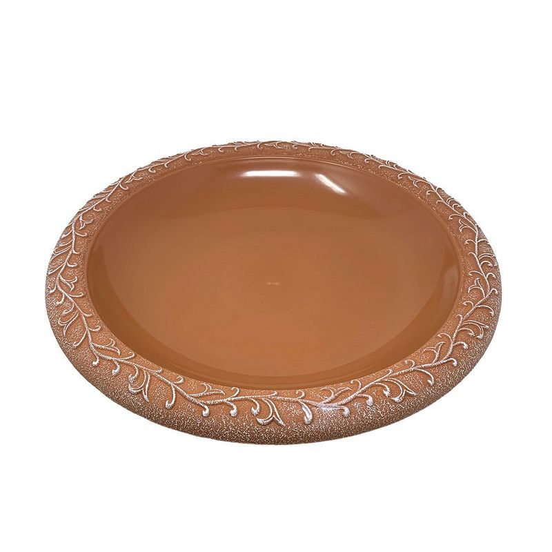 Terra Cotta Fiber Clay Birdbath Bowl with Etched Rim