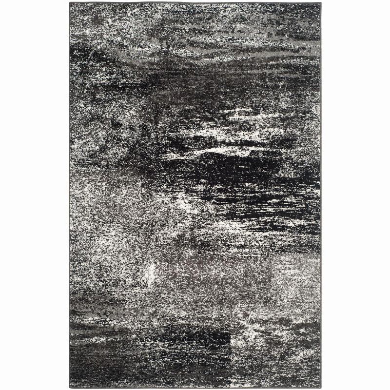 Silver and Black Abstract Synthetic 6' x 9' Area Rug