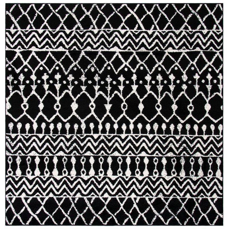 Black and Ivory Square Hand-knotted Synthetic Area Rug